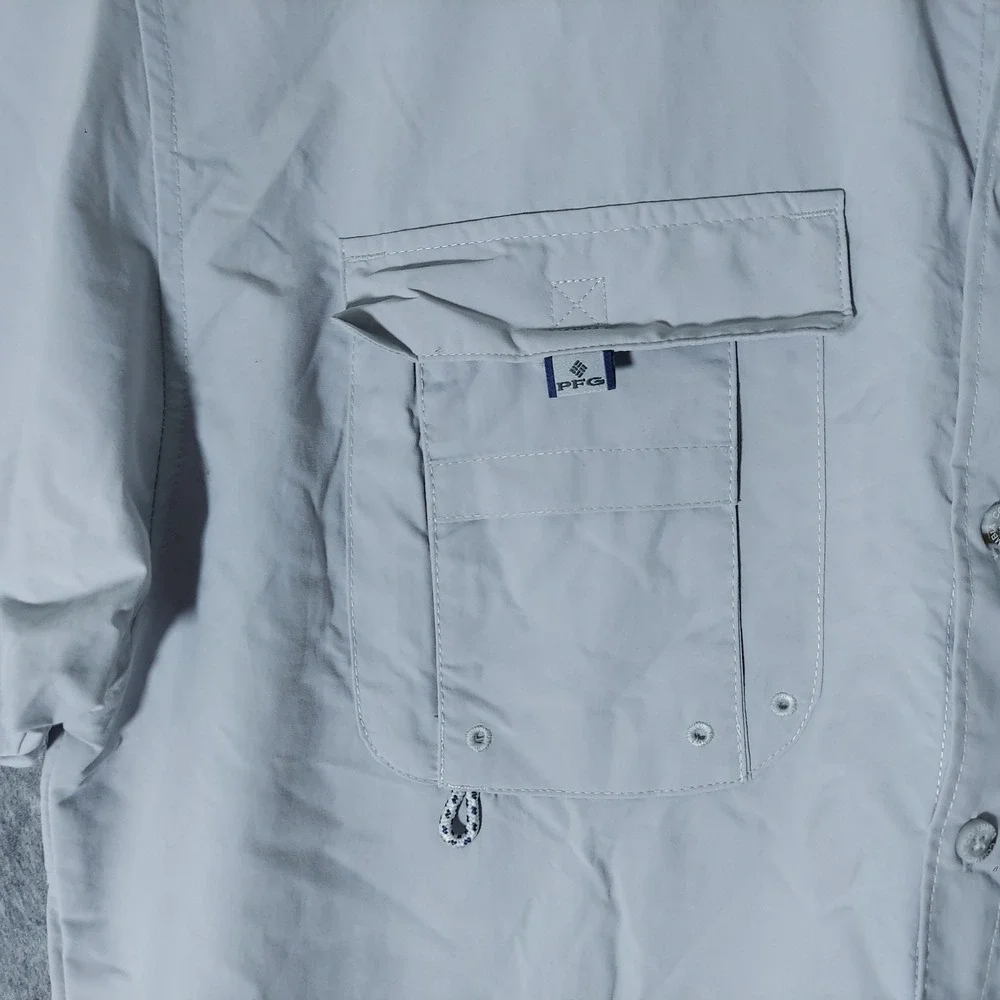 Columbia Men Shirt L Gray Coastal Bahama PFG Short Sleeve Button Down Fishing